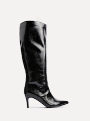 Linzi Black Onyx Pull On High Leg Heeled Boots - Image 3 of 6