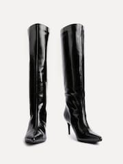 Linzi Black Onyx Pull On High Leg Heeled Boots - Image 4 of 6