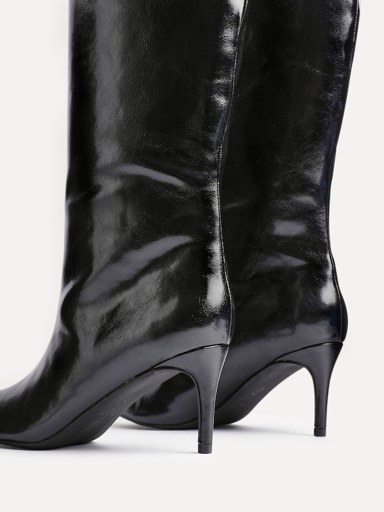 Linzi Black Onyx Pull On High Leg Heeled Boots - Image 5 of 6