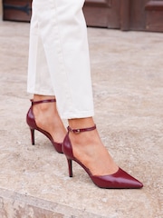 Linzi Red Thea Closed Back Stiletto Court Heels With Ankle Strap - Image 1 of 5