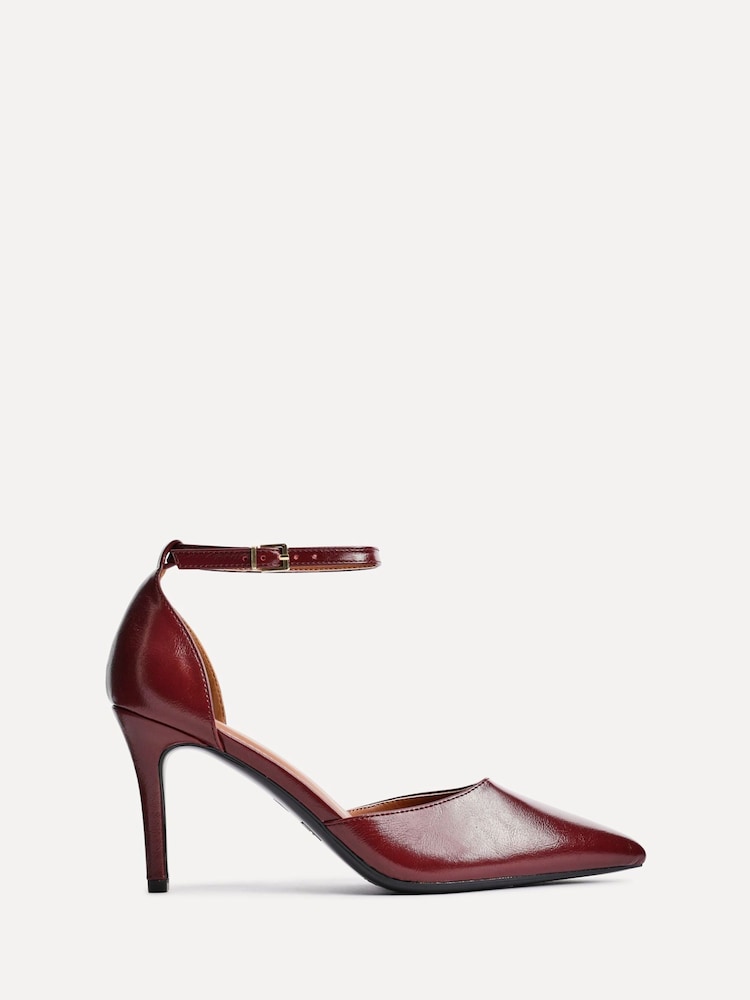 Linzi Red Thea Closed Back Stiletto Court Heels With Ankle Strap - Image 2 of 5