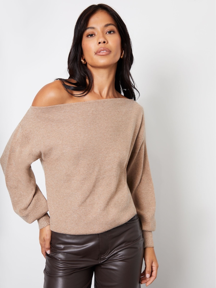 Threadbare Natural Slash Neck Knitted Jumper - Image 1 of 4