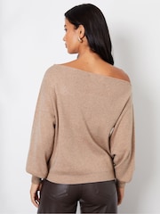 Threadbare Natural Slash Neck Knitted Jumper - Image 2 of 4