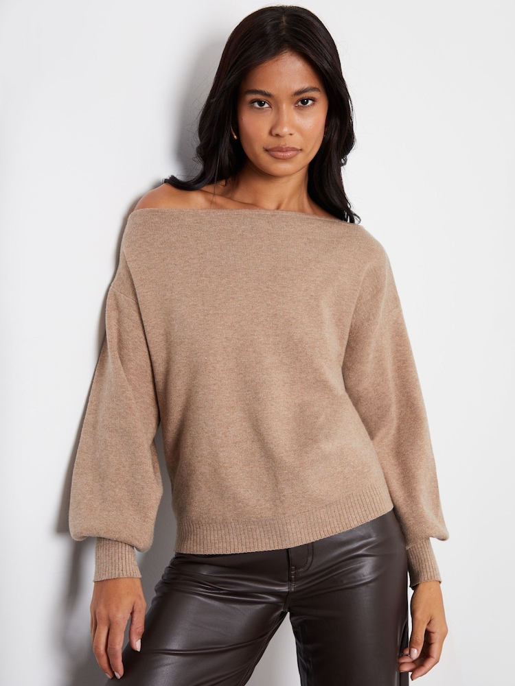 Threadbare Natural Slash Neck Knitted Jumper - Image 3 of 4