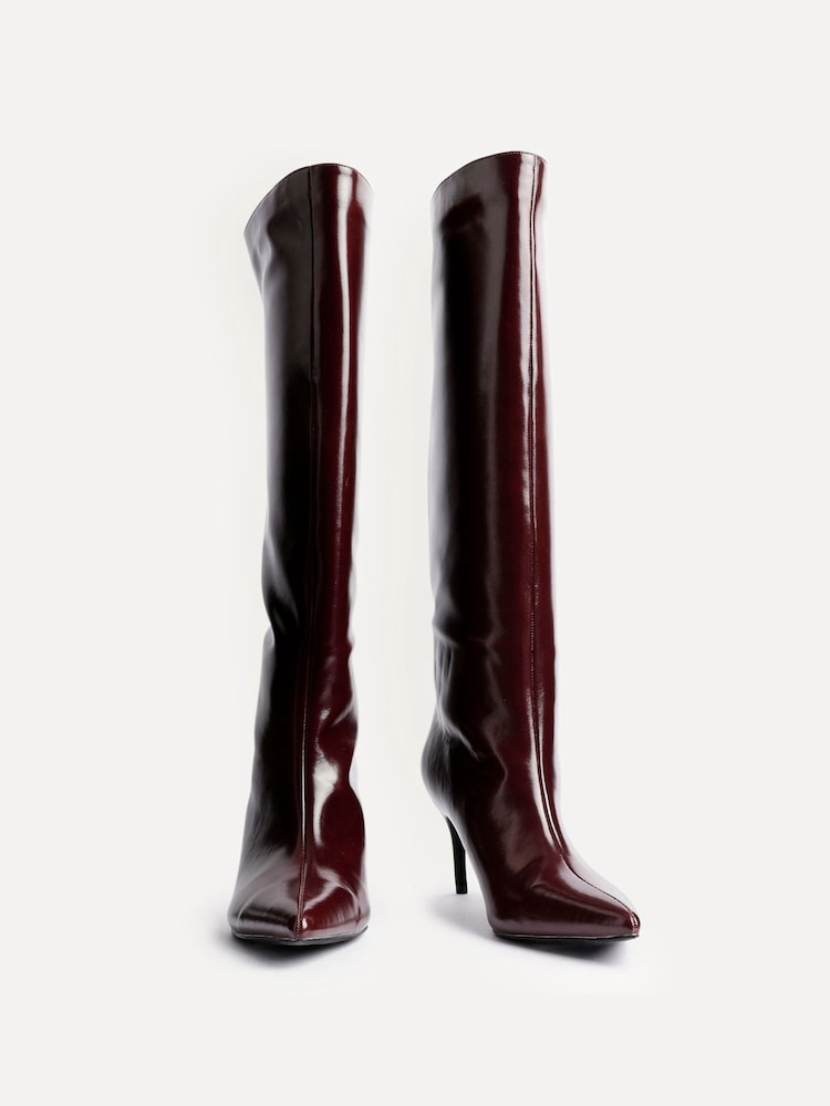 Linzi Red Onyx Pull On High Leg Heeled Boots - Image 4 of 6