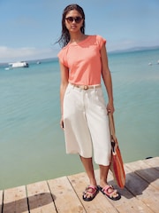 Coral Pink Washed Open Seam Detailing Raglan Short Sleeve Crew Neck T-Shirt - Image 2 of 7