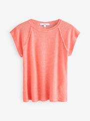 Coral Pink Washed Open Seam Detailing Raglan Short Sleeve Crew Neck T-Shirt - Image 5 of 7