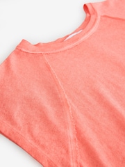 Coral Pink Washed Open Seam Detailing Raglan Short Sleeve Crew Neck T-Shirt - Image 7 of 7