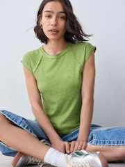 Green Washed Open Seam Detailing Raglan Short Sleeve Crew Neck T-Shirt - Image 1 of 9