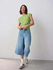 Green Washed Open Seam Detailing Raglan Short Sleeve Crew Neck T-Shirt - Image 2 of 9