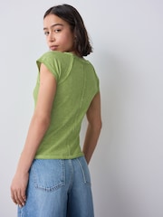 Green Washed Open Seam Detailing Raglan Short Sleeve Crew Neck T-Shirt - Image 3 of 9
