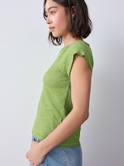 Green Washed Open Seam Detailing Raglan Short Sleeve Crew Neck T-Shirt - Image 4 of 9