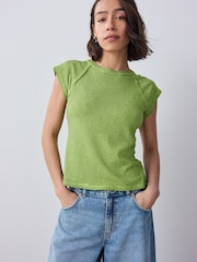 Green Washed Open Seam Detailing Raglan Short Sleeve Crew Neck T-Shirt - Image 5 of 9
