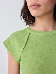 Green Washed Open Seam Detailing Raglan Short Sleeve Crew Neck T-Shirt - Image 6 of 9