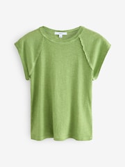 Green Washed Open Seam Detailing Raglan Short Sleeve Crew Neck T-Shirt - Image 7 of 9