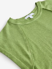 Green Washed Open Seam Detailing Raglan Short Sleeve Crew Neck T-Shirt - Image 9 of 9