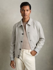 Reiss Soft Grey/White Benny Dogtooth-Check Blouson Jacket - Image 1 of 7