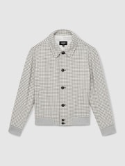 Reiss Soft Grey/White Benny Dogtooth-Check Blouson Jacket - Image 2 of 7