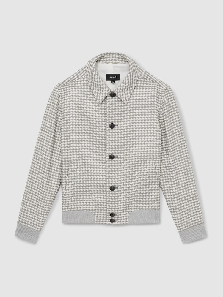 Reiss Soft Grey/White Benny Dogtooth-Check Blouson Jacket - Image 2 of 7