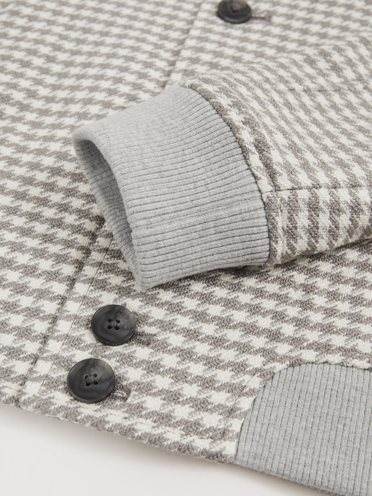 Reiss Soft Grey/White Benny Dogtooth-Check Blouson Jacket - Image 7 of 7