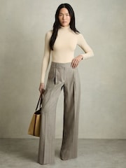 Reiss Grey Tallulah Petite Wool-Blend Wide-Leg Pinstripe Trousers - Image 1 of 7