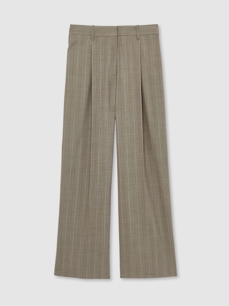 Reiss Grey Tallulah Petite Wool-Blend Wide-Leg Pinstripe Trousers - Image 2 of 7