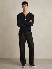 Reiss Navy Ashwell Rib Knit Henley Jumper - Image 3 of 6