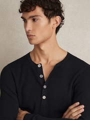 Reiss Navy Ashwell Rib Knit Henley Jumper - Image 4 of 6