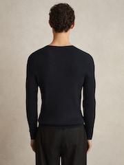 Reiss Navy Ashwell Rib Knit Henley Jumper - Image 5 of 6