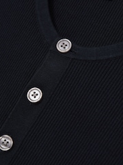 Reiss Navy Ashwell Rib Knit Henley Jumper - Image 6 of 6