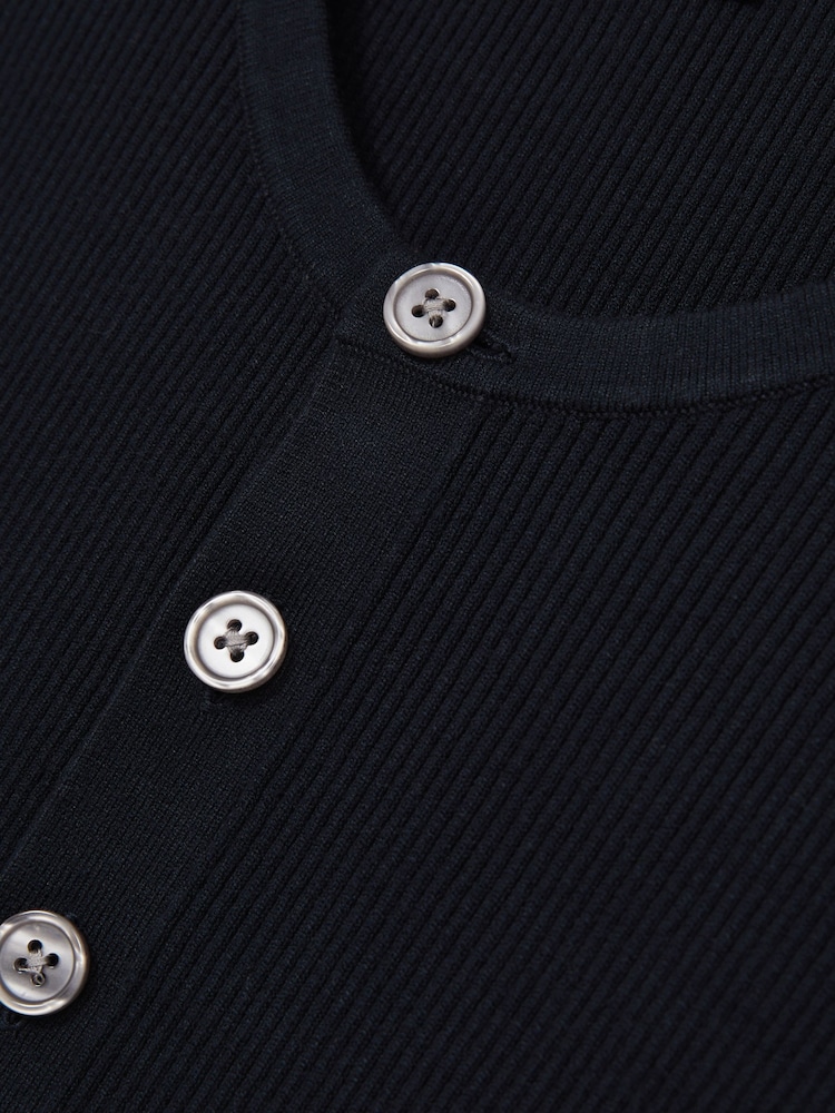 Reiss Navy Ashwell Rib Knit Henley Jumper - Image 6 of 6