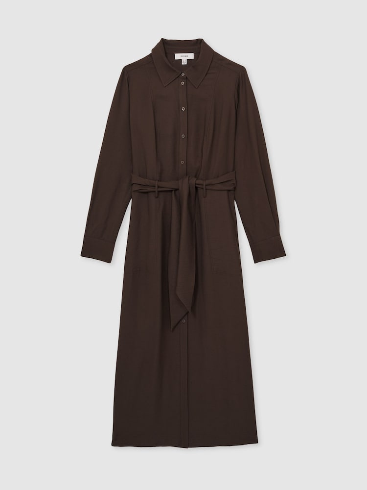 Reiss Charcoal Mabel Long-Sleeve Belted Midi Dress - Image 2 of 5