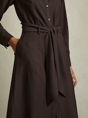 Reiss Charcoal Mabel Long-Sleeve Belted Midi Dress - Image 3 of 5