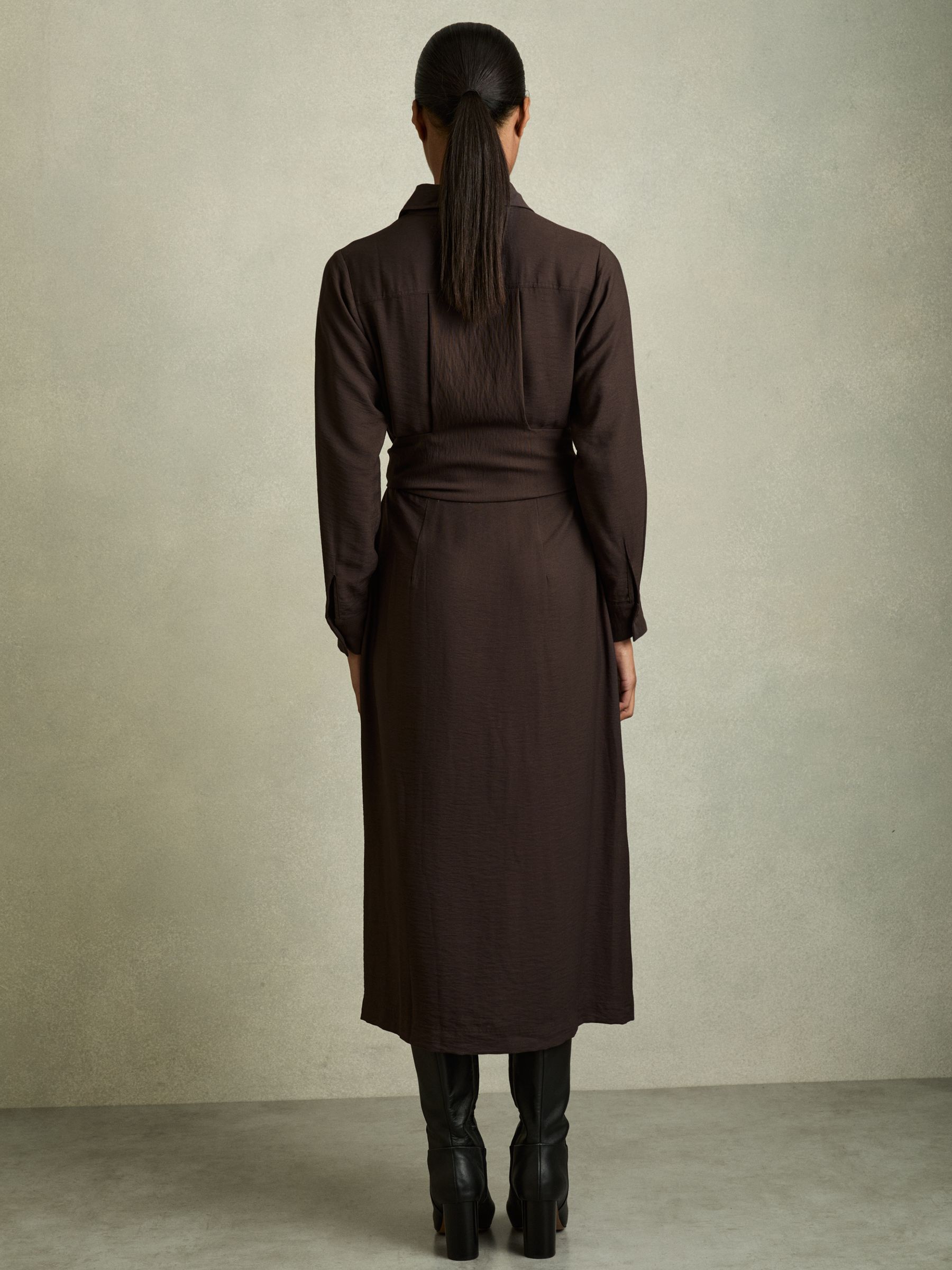 Buy Reiss Charcoal Mabel Long-Sleeve Belted Midi Dress from