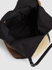 Reiss Tan Farrah Raffia Colour-Block Tote Bag - Image 3 of 5