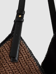 Reiss Tan Farrah Raffia Colour-Block Tote Bag - Image 5 of 5