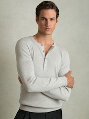 Reiss Grey Ashwell Rib Knit Henley Jumper - Image 1 of 7