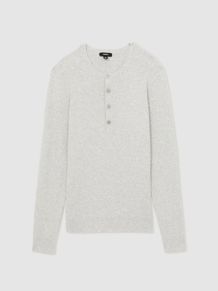 Gris - Reiss Ashwell Rib Knit Henley Jumper - Imagen 2 de 7 Gris - Reiss Ashwell Rib Knit Henley Jumper - Imagen 2 de 7