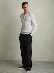 Reiss Grey Ashwell Rib Knit Henley Jumper - Image 3 of 7