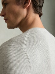 Reiss Grey Ashwell Rib Knit Henley Jumper - Image 4 of 7