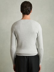 Reiss Grey Ashwell Rib Knit Henley Jumper - Image 6 of 7
