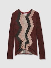 Reiss Burgundy Gianna Printed Ruched Top With Wool - Image 2 of 5