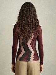 Reiss Burgundy Gianna Printed Ruched Top With Wool - Image 4 of 5
