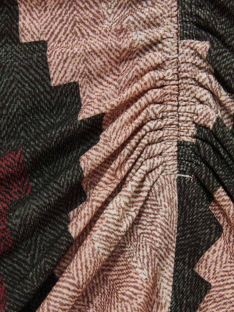 Reiss Burgundy Gianna Printed Ruched Top With Wool - Image 5 of 5