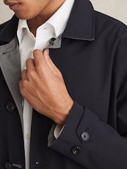 Reiss Navy/Grey Vital Reversible Mid-Length Coat - Image 4 of 8