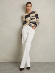 Reiss Cream/Black Gia Printed Jersey Ruched Top With Wool - Image 1 of 5