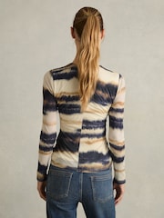 Reiss Cream/Black Gia Printed Jersey Ruched Top With Wool - Image 4 of 5