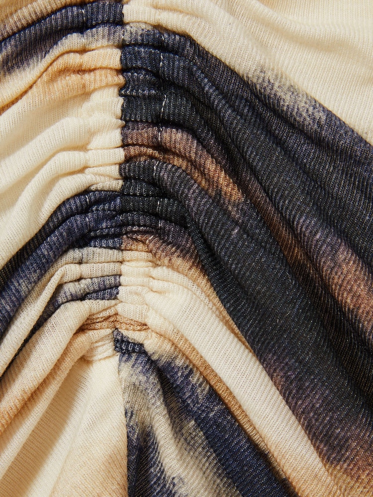 Reiss Cream/Black Gia Printed Jersey Ruched Top With Wool - Image 5 of 5