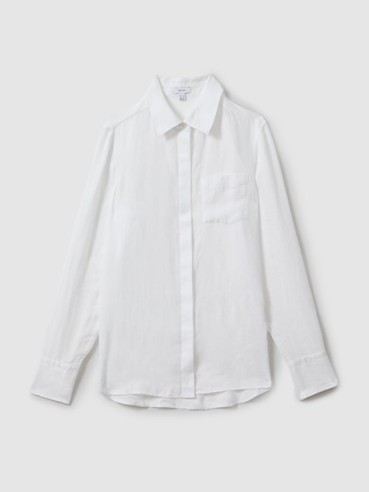 Reiss White Belle Linen Button-Through Shirt - Image 2 of 6
