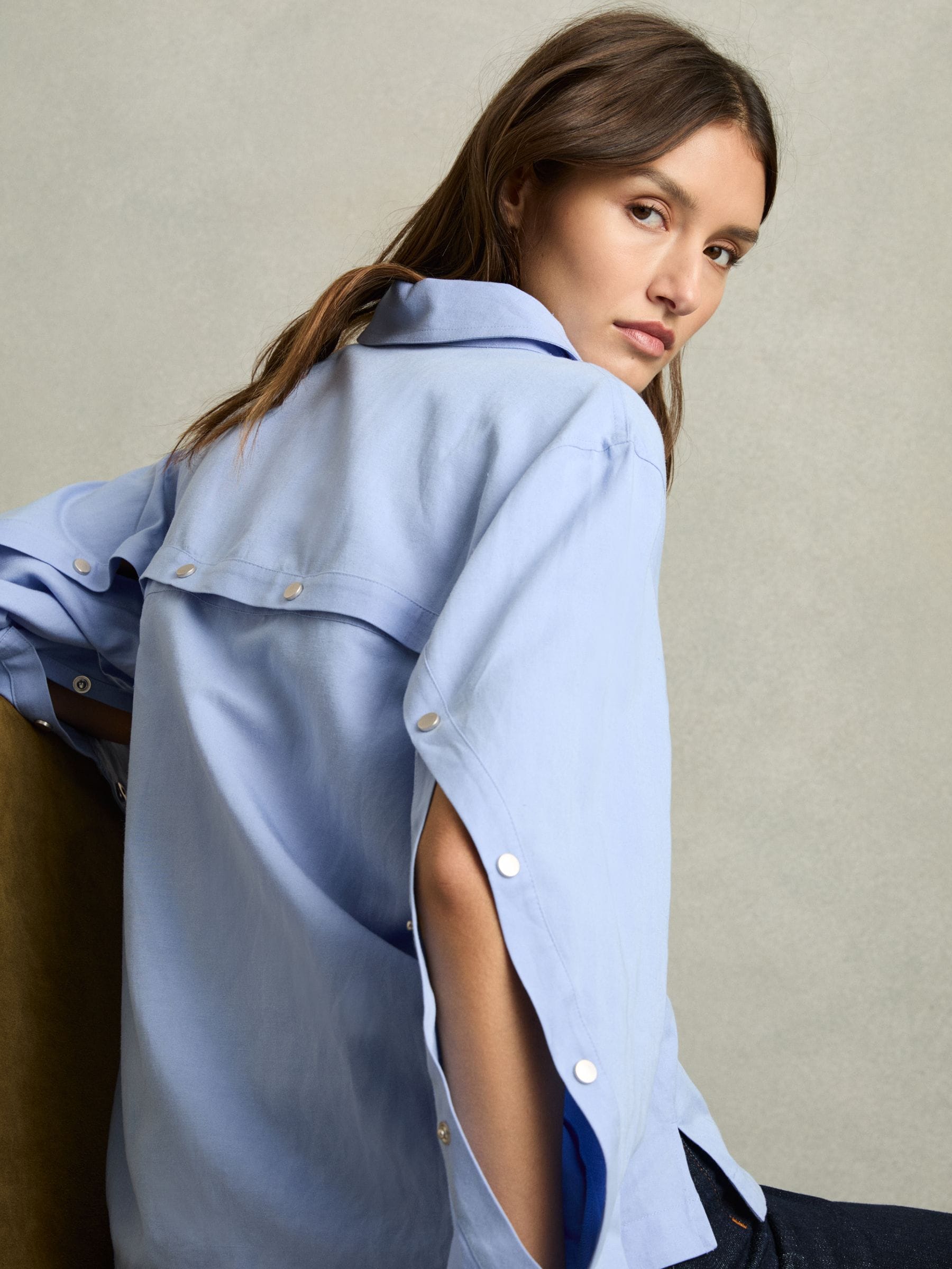 Reiss Blue Lyocell-blend Press-stud Back Shirt